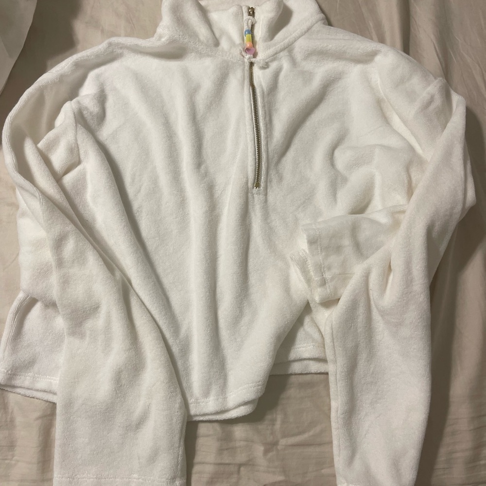Stoney clover towel sweatshirt quarter zip white size large beaded